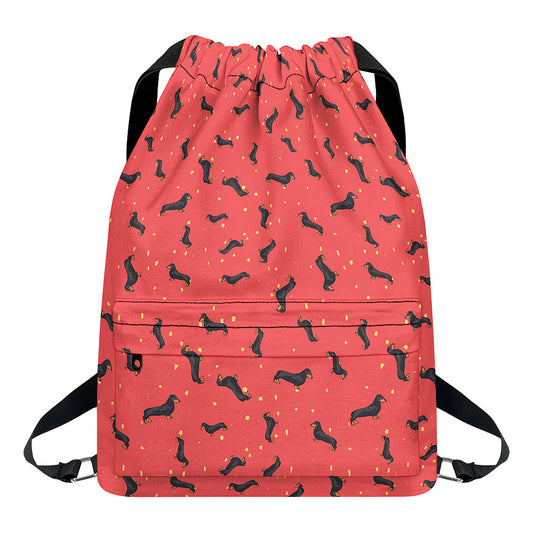 Cute Dachshund Pattern Print Drawstring Backpack