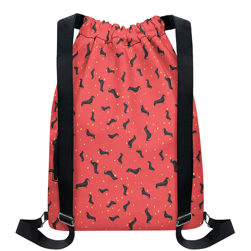 Cute Dachshund Pattern Print Drawstring Backpack