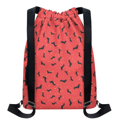 Cute Dachshund Pattern Print Drawstring Backpack