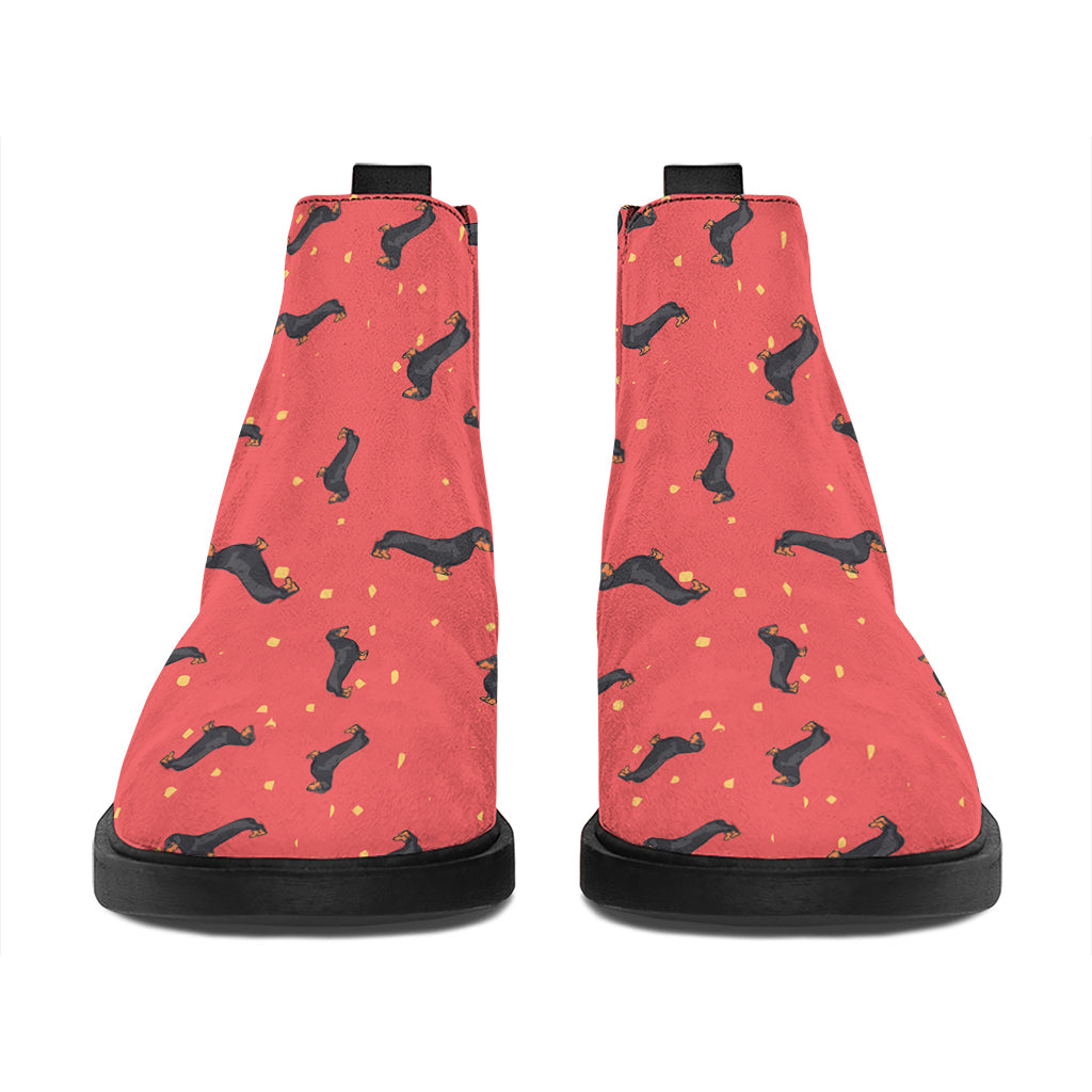 Cute Dachshund Pattern Print Flat Ankle Boots