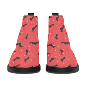 Cute Dachshund Pattern Print Flat Ankle Boots