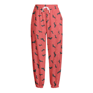 Cute Dachshund Pattern Print Fleece Lined Knit Pants