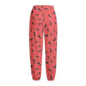 Cute Dachshund Pattern Print Fleece Lined Knit Pants