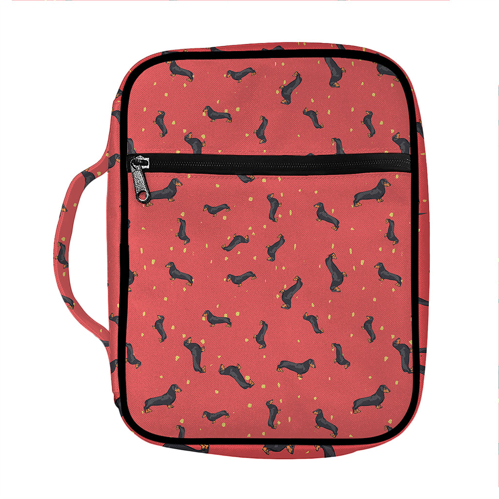 Cute Dachshund Pattern Print Front Pocket Bible Bag