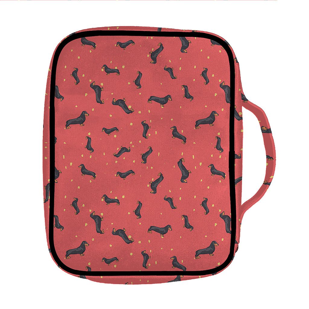 Cute Dachshund Pattern Print Front Pocket Bible Bag