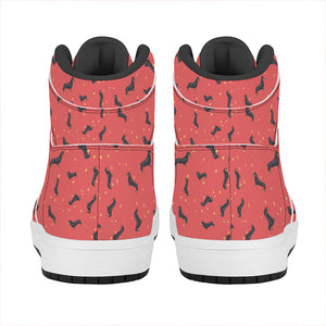 Cute Dachshund Pattern Print High Top Leather Sneakers