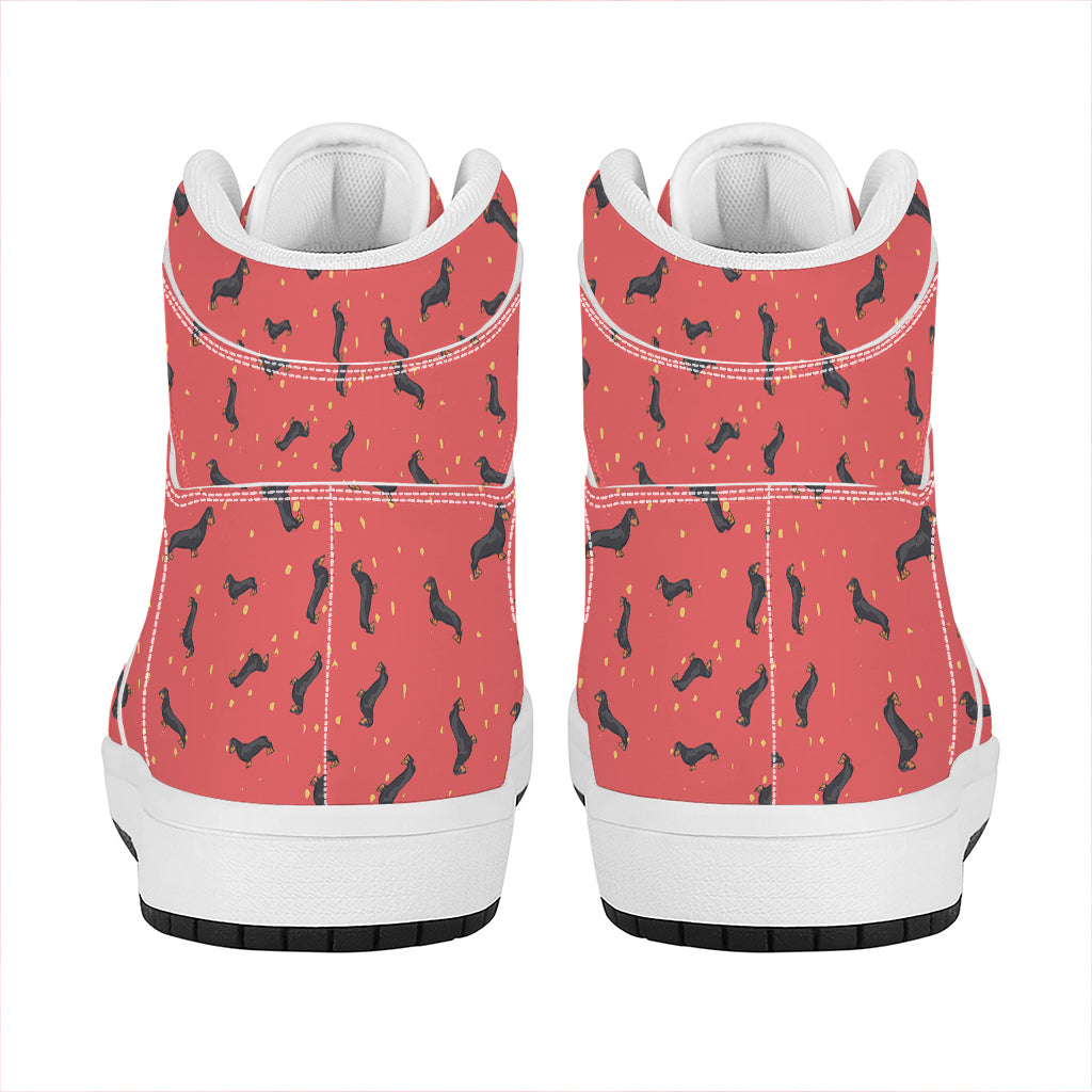 Cute Dachshund Pattern Print High Top Leather Sneakers