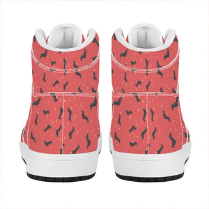 Cute Dachshund Pattern Print High Top Leather Sneakers