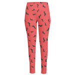 Cute Dachshund Pattern Print High-Waisted Pocket Leggings