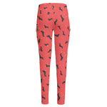 Cute Dachshund Pattern Print High-Waisted Pocket Leggings