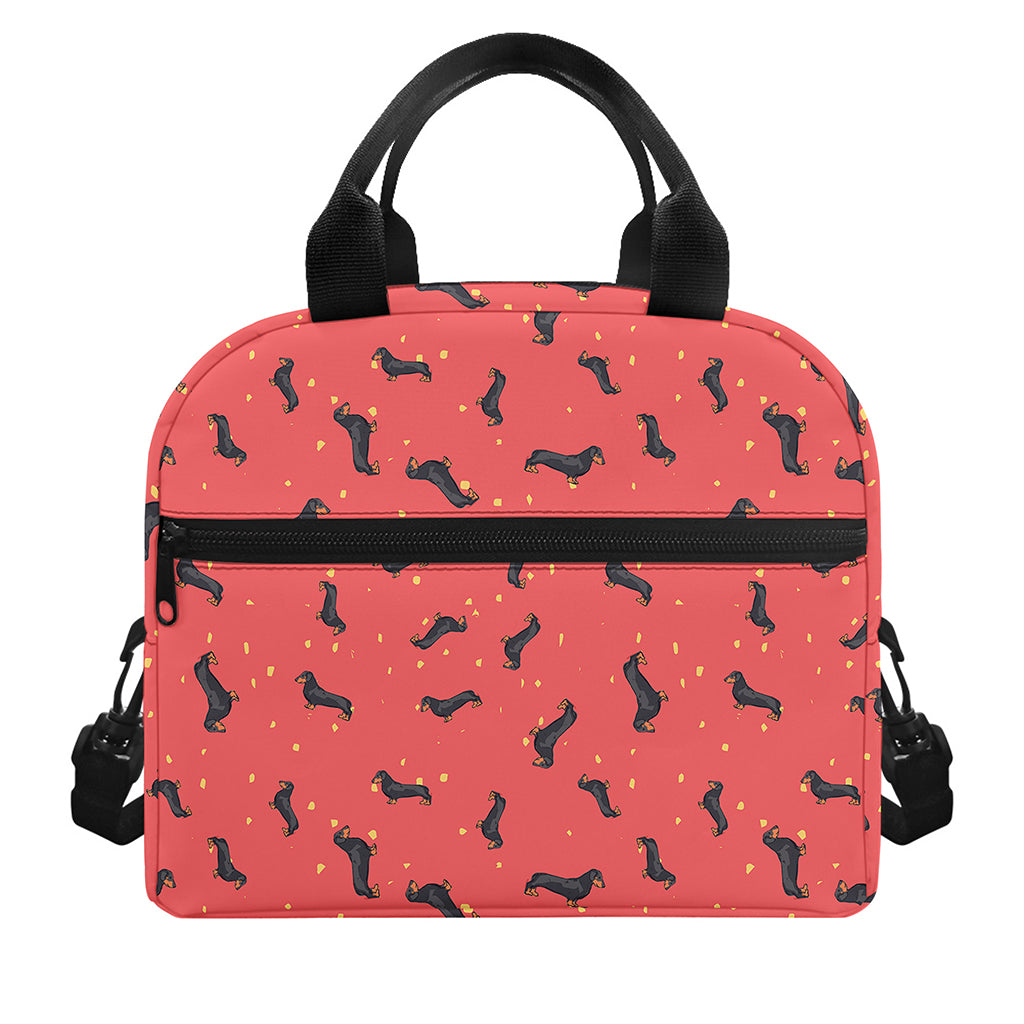 Cute Dachshund Pattern Print Insulated Lunch Bag