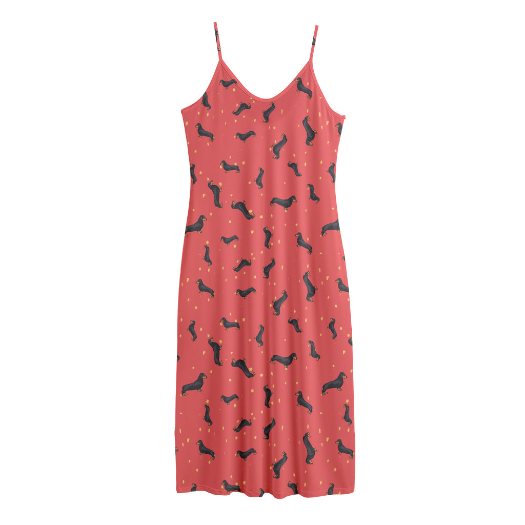 Cute Dachshund Pattern Print Jersey Midi Cami Dress