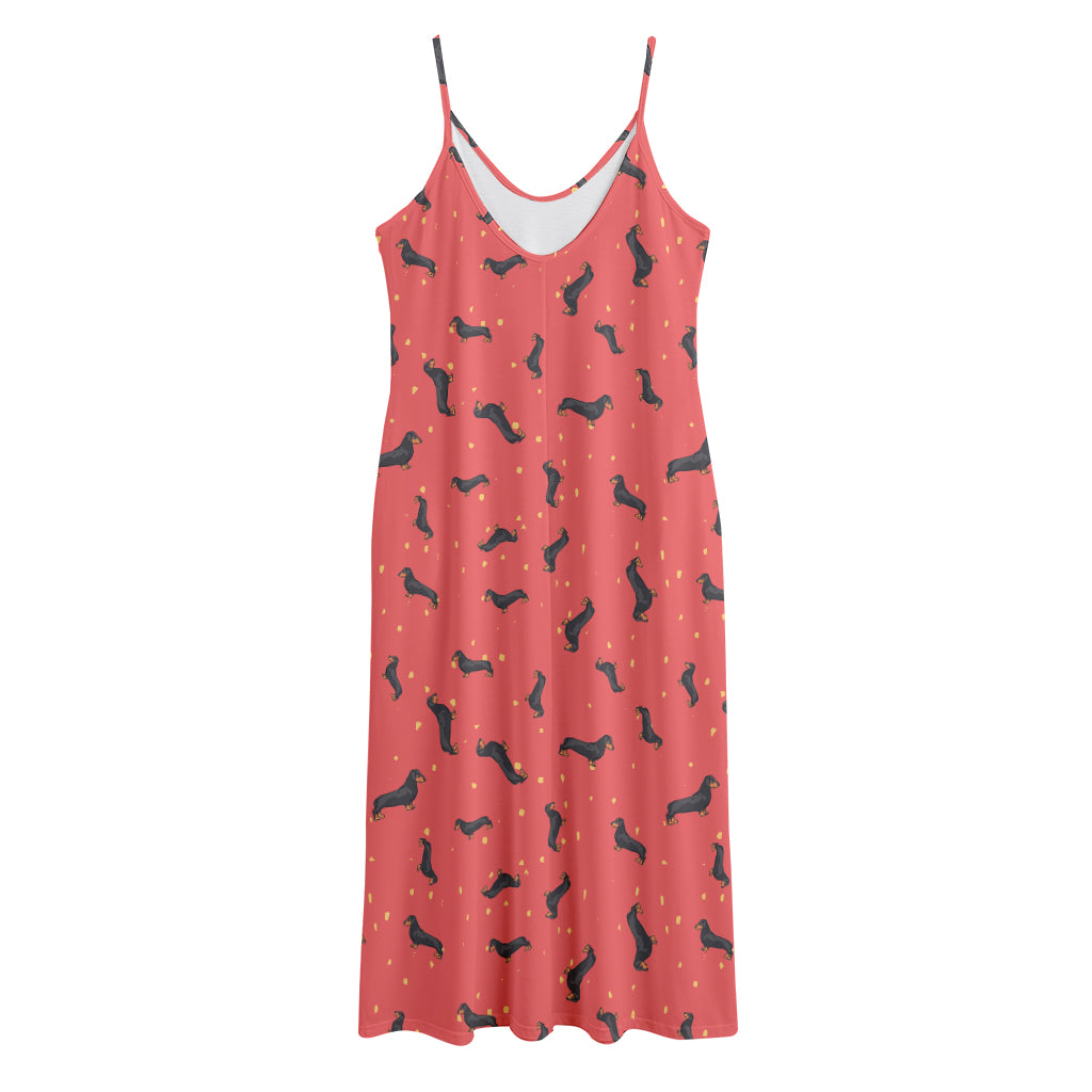 Cute Dachshund Pattern Print Jersey Midi Cami Dress