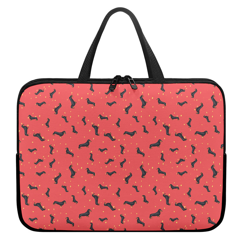 Cute Dachshund Pattern Print Laptop Sleeve With Handle