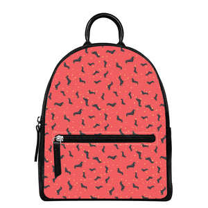 Cute Dachshund Pattern Print Leather Backpack