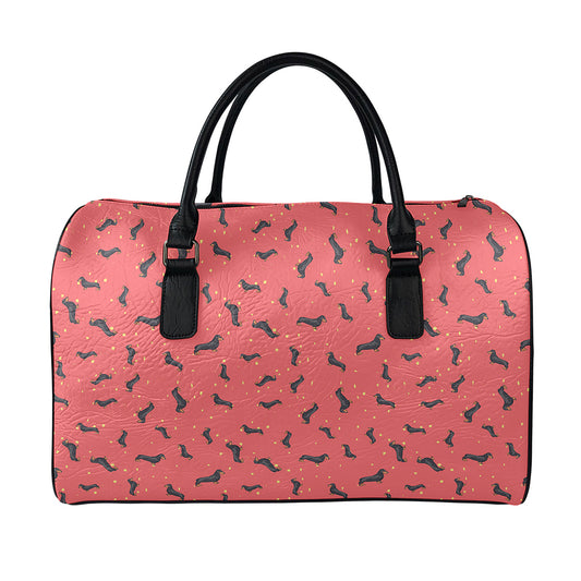 Cute Dachshund Pattern Print Leather Duffle Bag