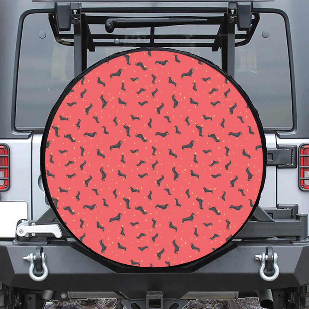 Cute Dachshund Pattern Print Leather Spare Tire Cover
