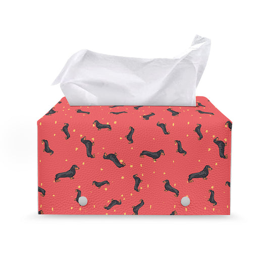 Cute Dachshund Pattern Print Leather Tissue Box Cover