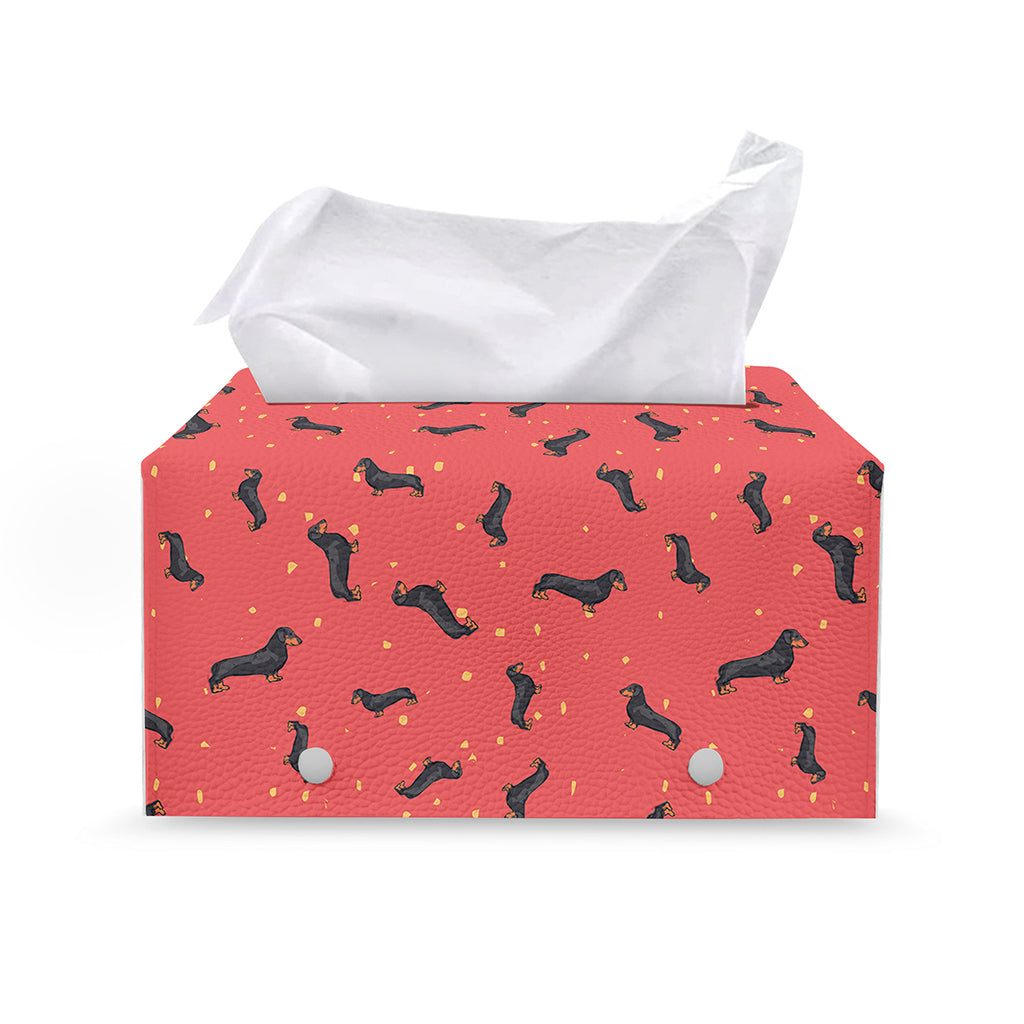 Cute Dachshund Pattern Print Leather Tissue Box Cover