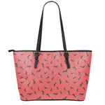 Cute Dachshund Pattern Print Leather Tote Bag