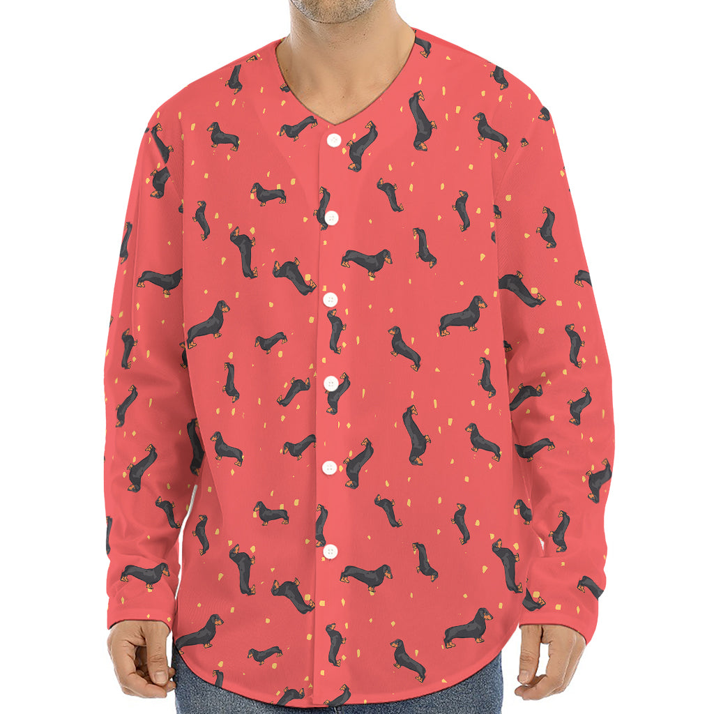 Cute Dachshund Pattern Print Long Sleeve Baseball Jersey