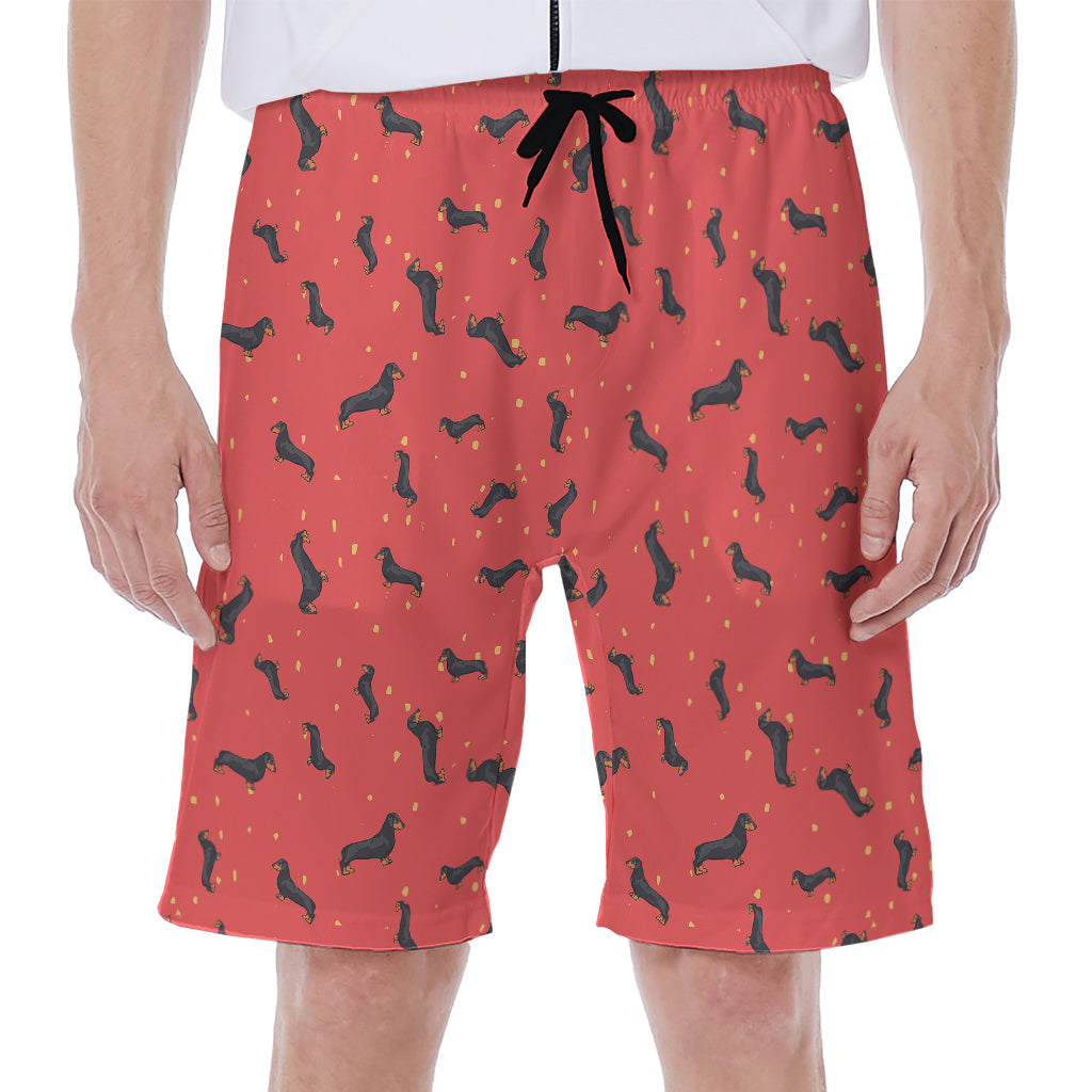 Cute Dachshund Pattern Print Men's Beach Shorts