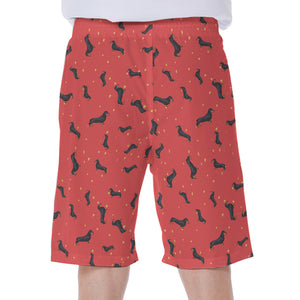 Cute Dachshund Pattern Print Men's Beach Shorts