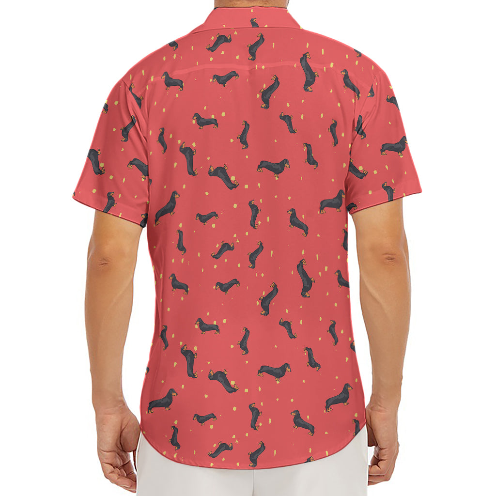 Cute Dachshund Pattern Print Men's Deep V-Neck Shirt