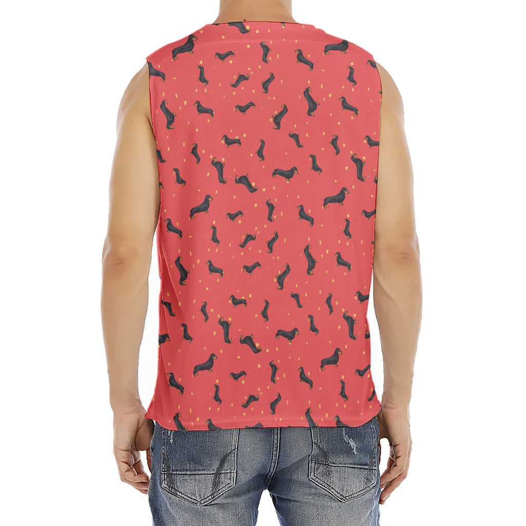 Cute Dachshund Pattern Print Men's Fitness Tank Top