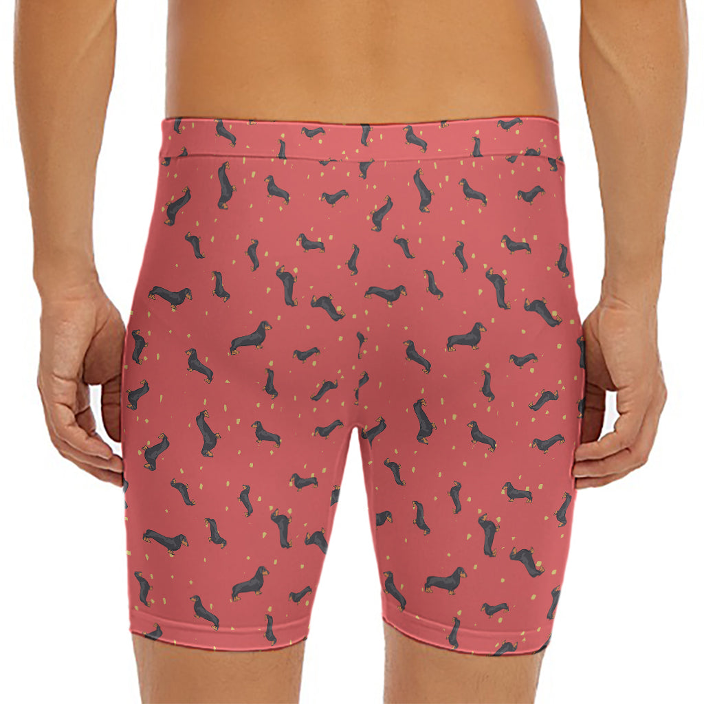 Cute Dachshund Pattern Print Men's Long Boxer Briefs