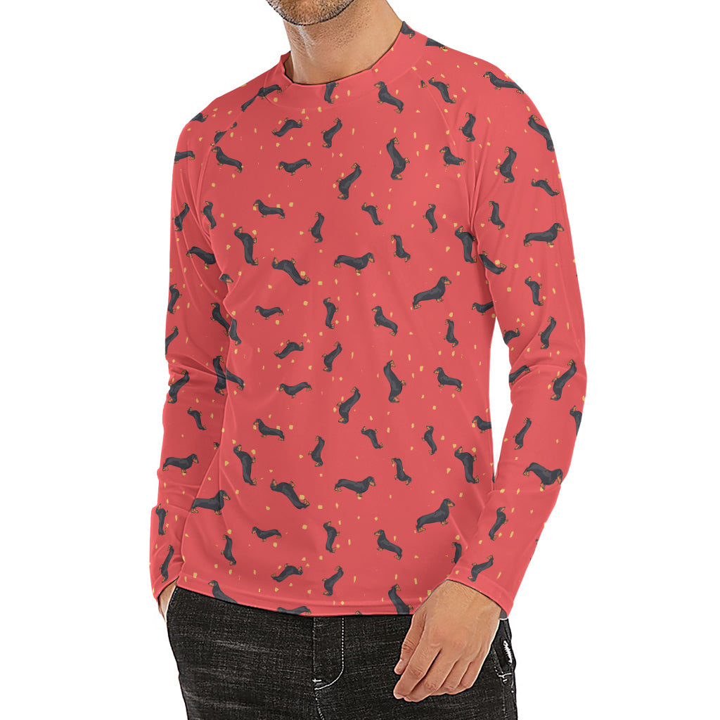 Cute Dachshund Pattern Print Men's Long Sleeve Rash Guard