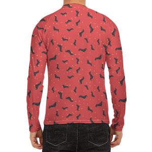 Cute Dachshund Pattern Print Men's Long Sleeve Rash Guard