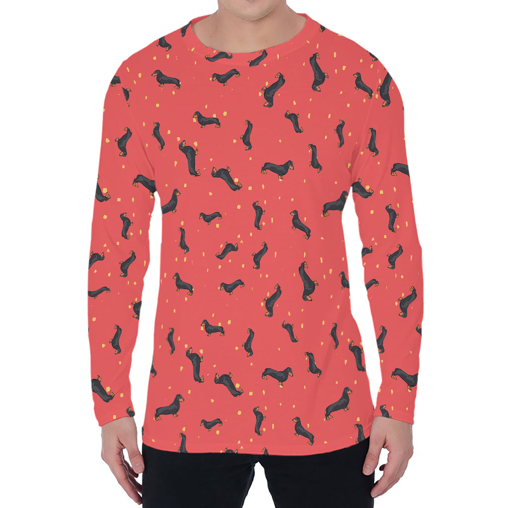 Cute Dachshund Pattern Print Men's Long Sleeve T-Shirt