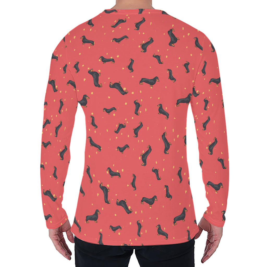 Cute Dachshund Pattern Print Men's Long Sleeve T-Shirt