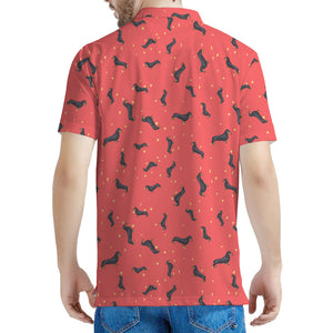 Cute Dachshund Pattern Print Men's Polo Shirt