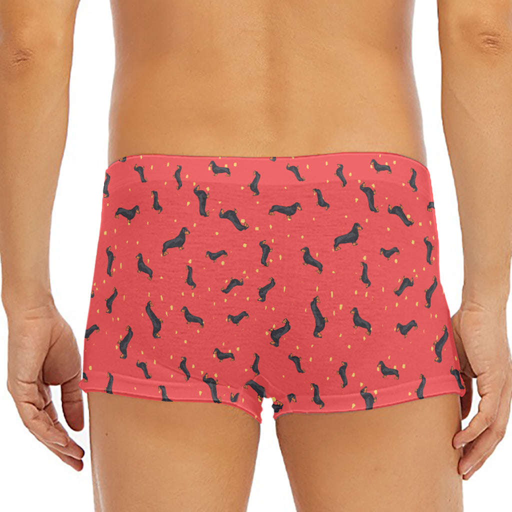Cute Dachshund Pattern Print Men's Short Boxer Briefs