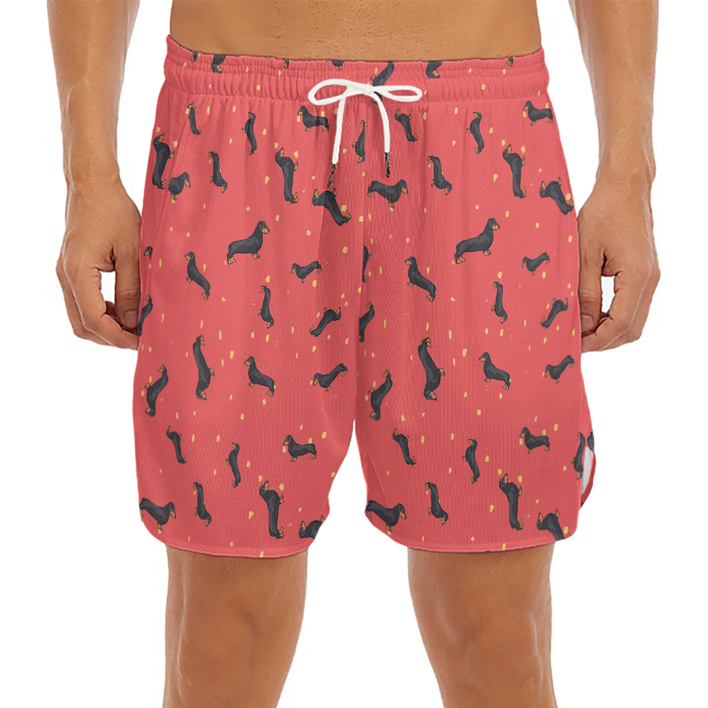 Cute Dachshund Pattern Print Men's Split Running Shorts