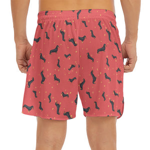 Cute Dachshund Pattern Print Men's Split Running Shorts