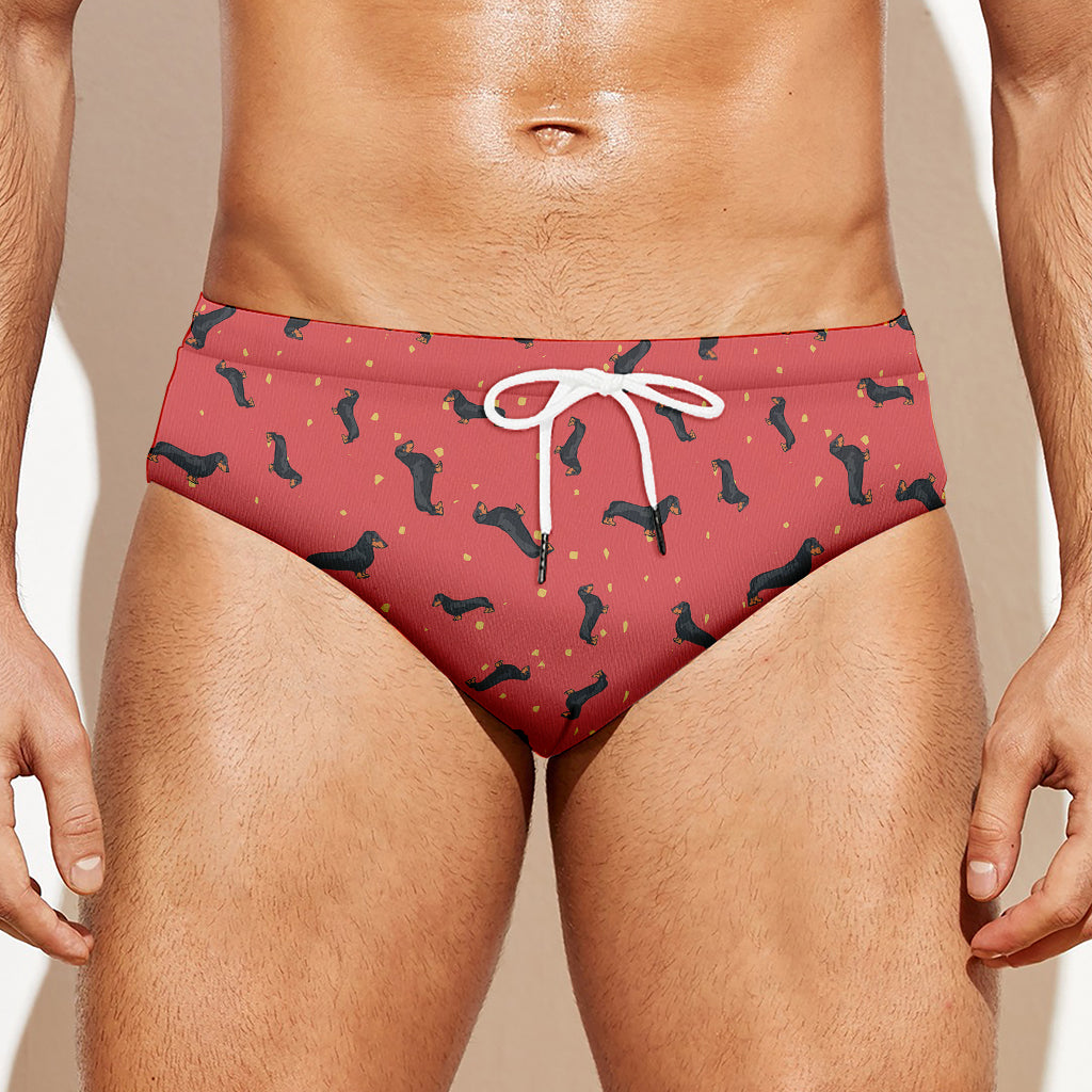 Cute Dachshund Pattern Print Men's Swim Briefs