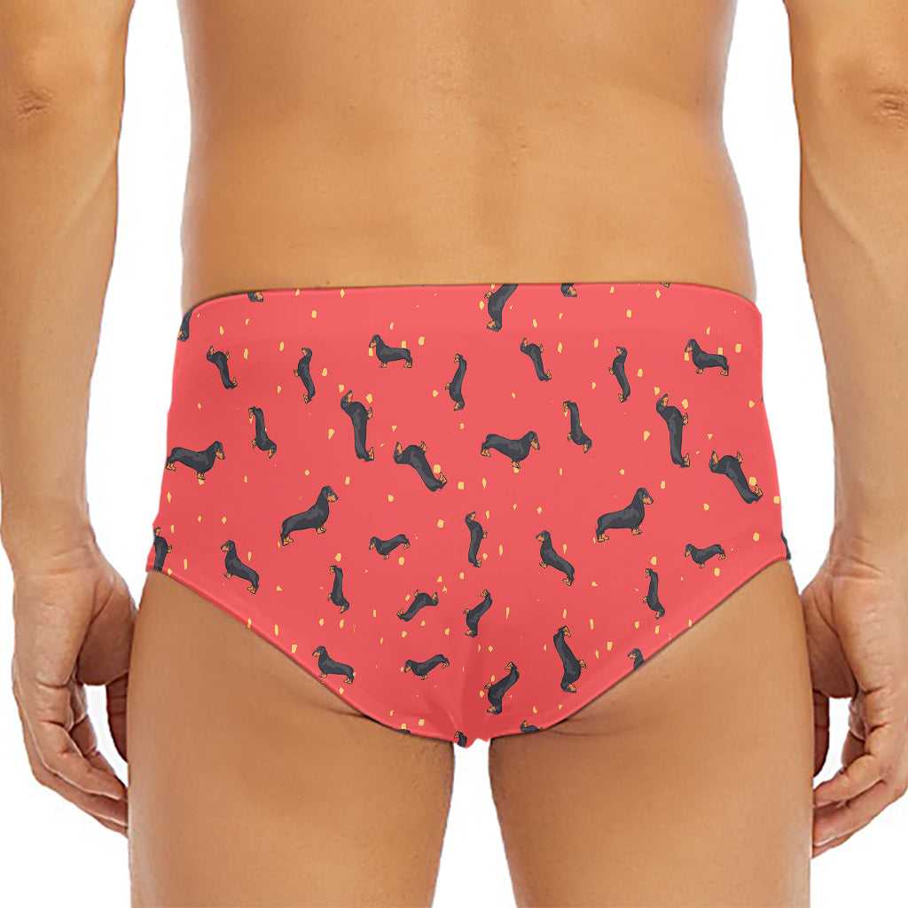 Cute Dachshund Pattern Print Men's Triangle Swim Briefs