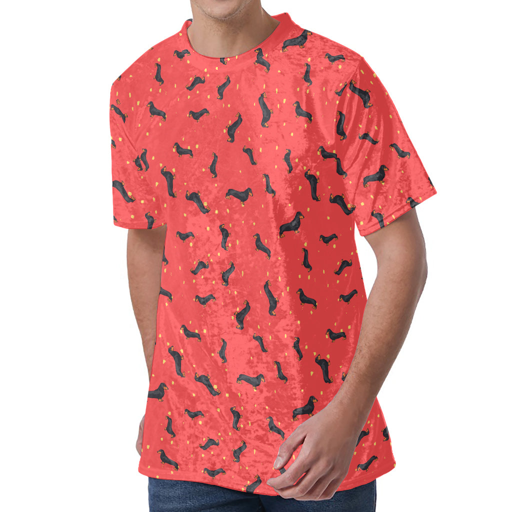 Cute Dachshund Pattern Print Men's Velvet T-Shirt