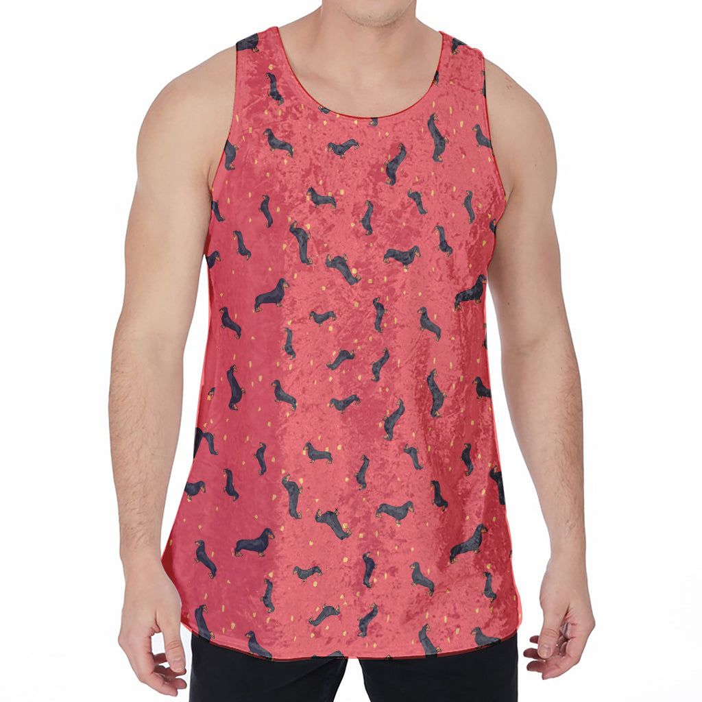 Cute Dachshund Pattern Print Men's Velvet Tank Top