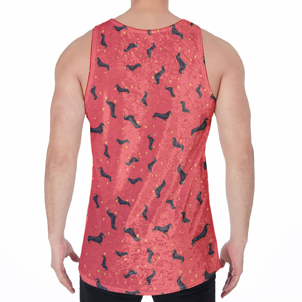 Cute Dachshund Pattern Print Men's Velvet Tank Top