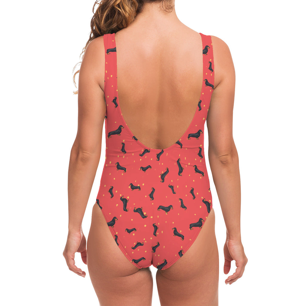 Cute Dachshund Pattern Print One Piece Swimsuit