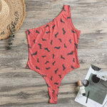 Cute Dachshund Pattern Print One Shoulder Bodysuit