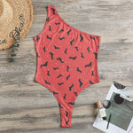 Cute Dachshund Pattern Print One Shoulder Bodysuit