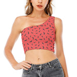 Cute Dachshund Pattern Print One Shoulder Crop Top