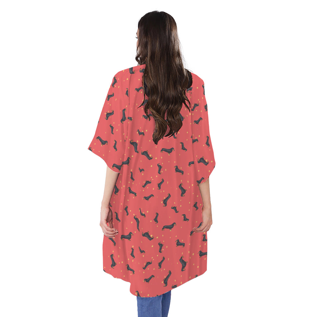 Cute Dachshund Pattern Print Open Front Beach Cover Up