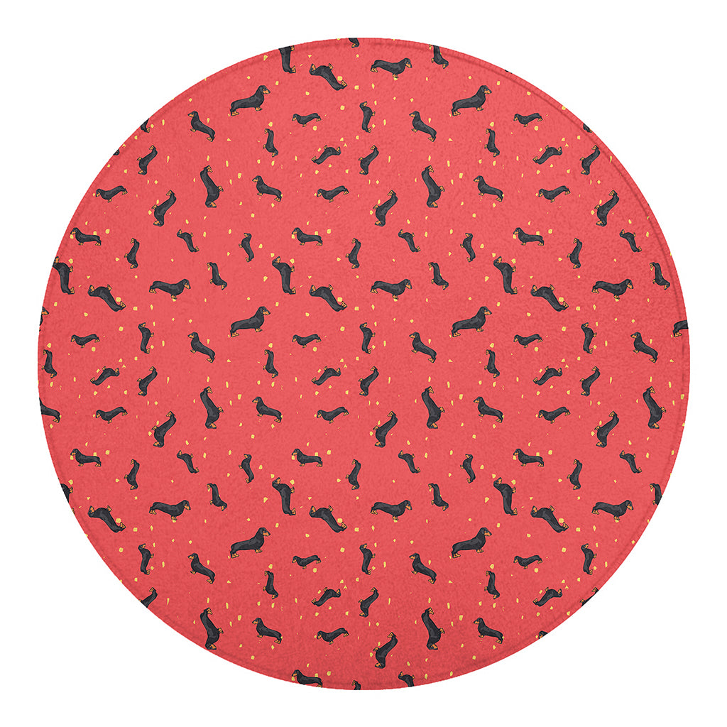 Cute Dachshund Pattern Print Round Blanket