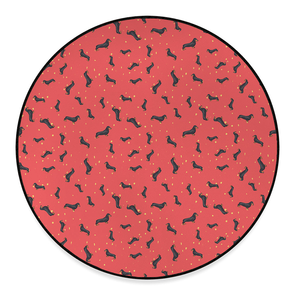 Cute Dachshund Pattern Print Round Floor Mat